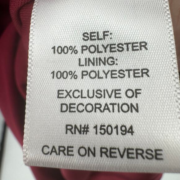 Maroon Lace Trim Short Dress Womens Large Flutter Sleeve Keyhole Back Crew Neck - Picture 8 of 9